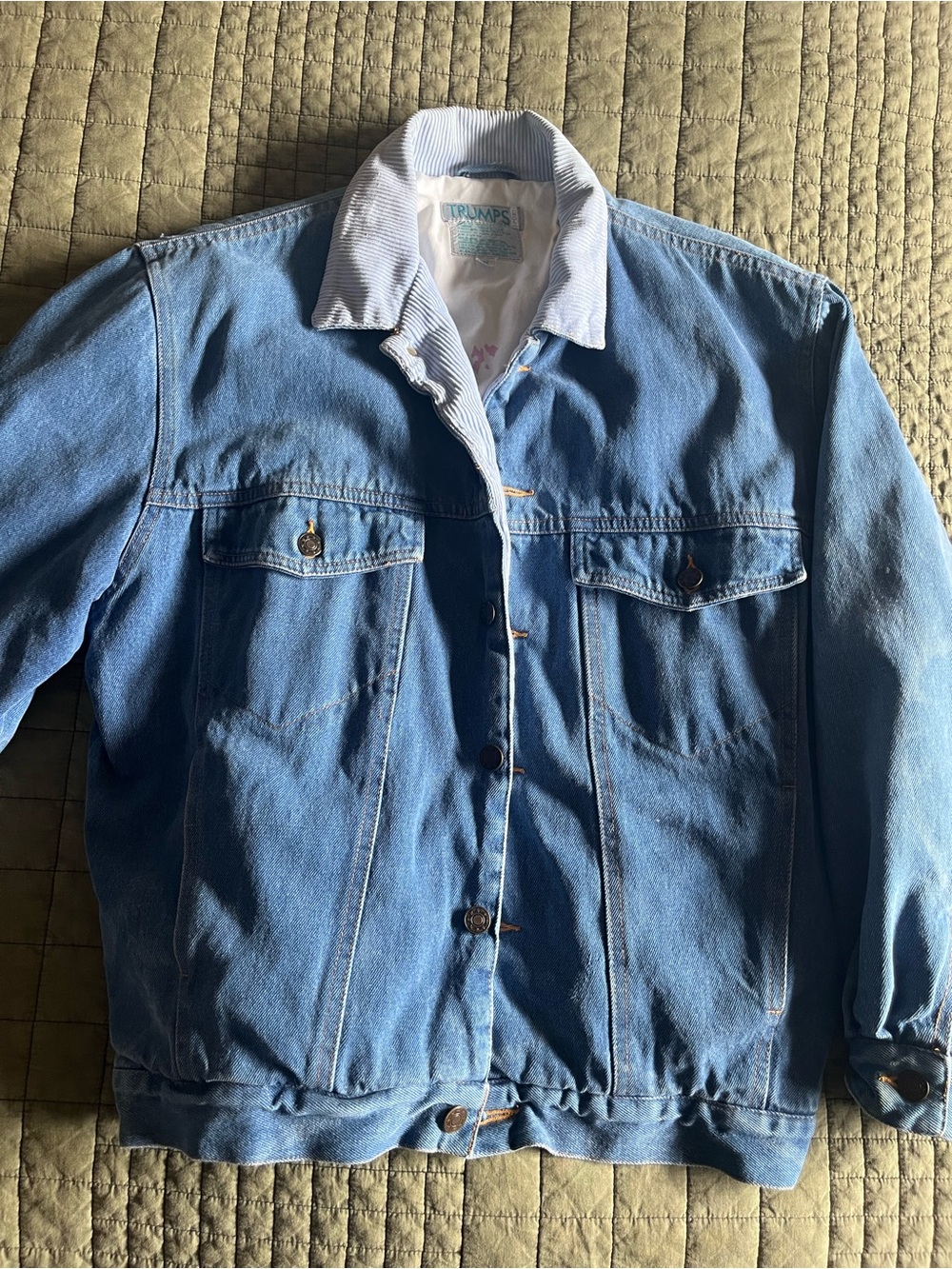 Vintage Trumps Sport Denim Trucker Jacket Men Sz M 80s 90s World Map Lining *